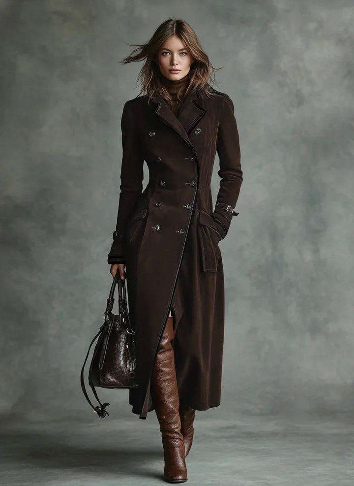 Women's Longline Tailored Coat for Autumn in Coffee