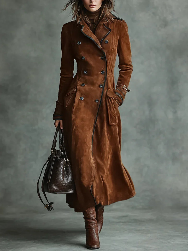 Women's Longline Tailored Coat for Autumn in Dark Brown