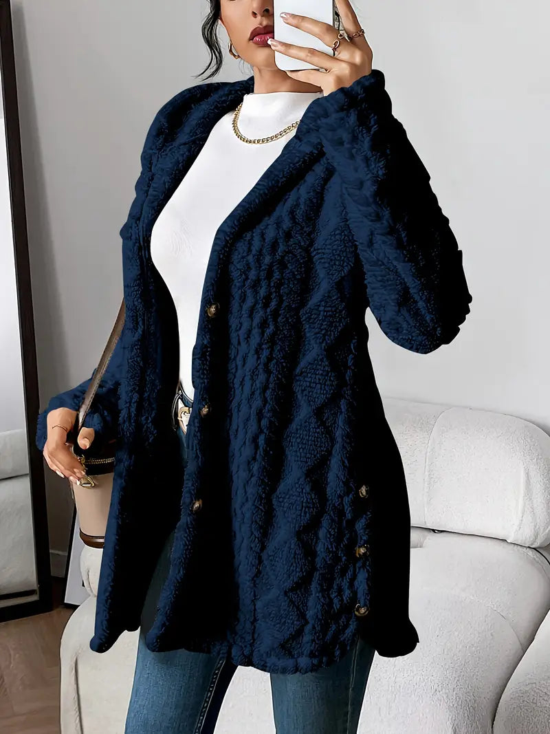Women's Longline Textured Cardigan for Autumn in Dark Blue