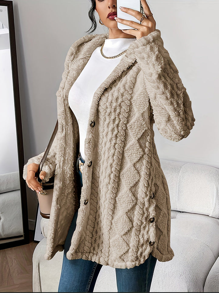 Women's Longline Textured Cardigan for Autumn in Khaki