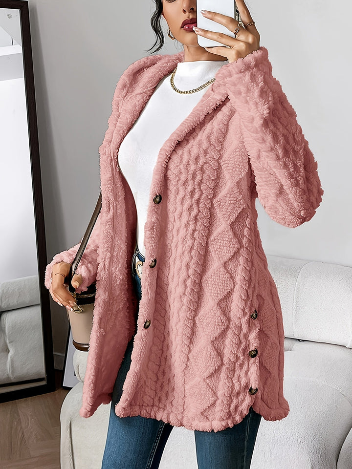 Women's Longline Textured Cardigan for Autumn in Pink