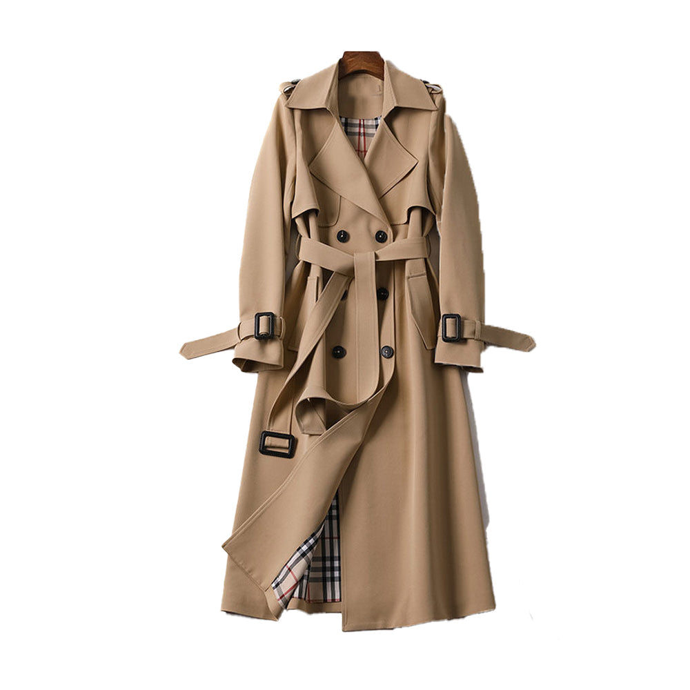 Women's Longline Trench Coat for Winter in Beige