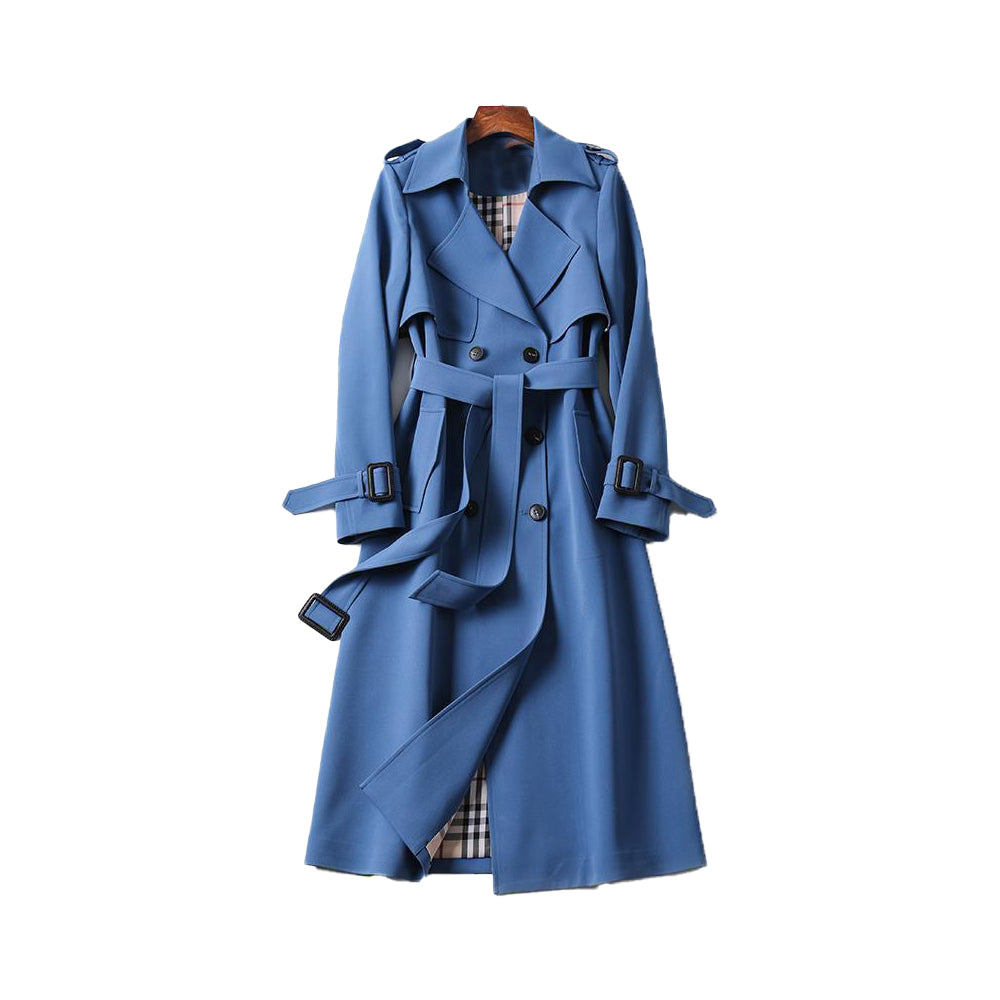 Women's Longline Trench Coat for Winter in Blue