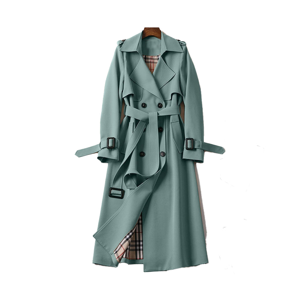 Women's Longline Trench Coat for Winter in Green