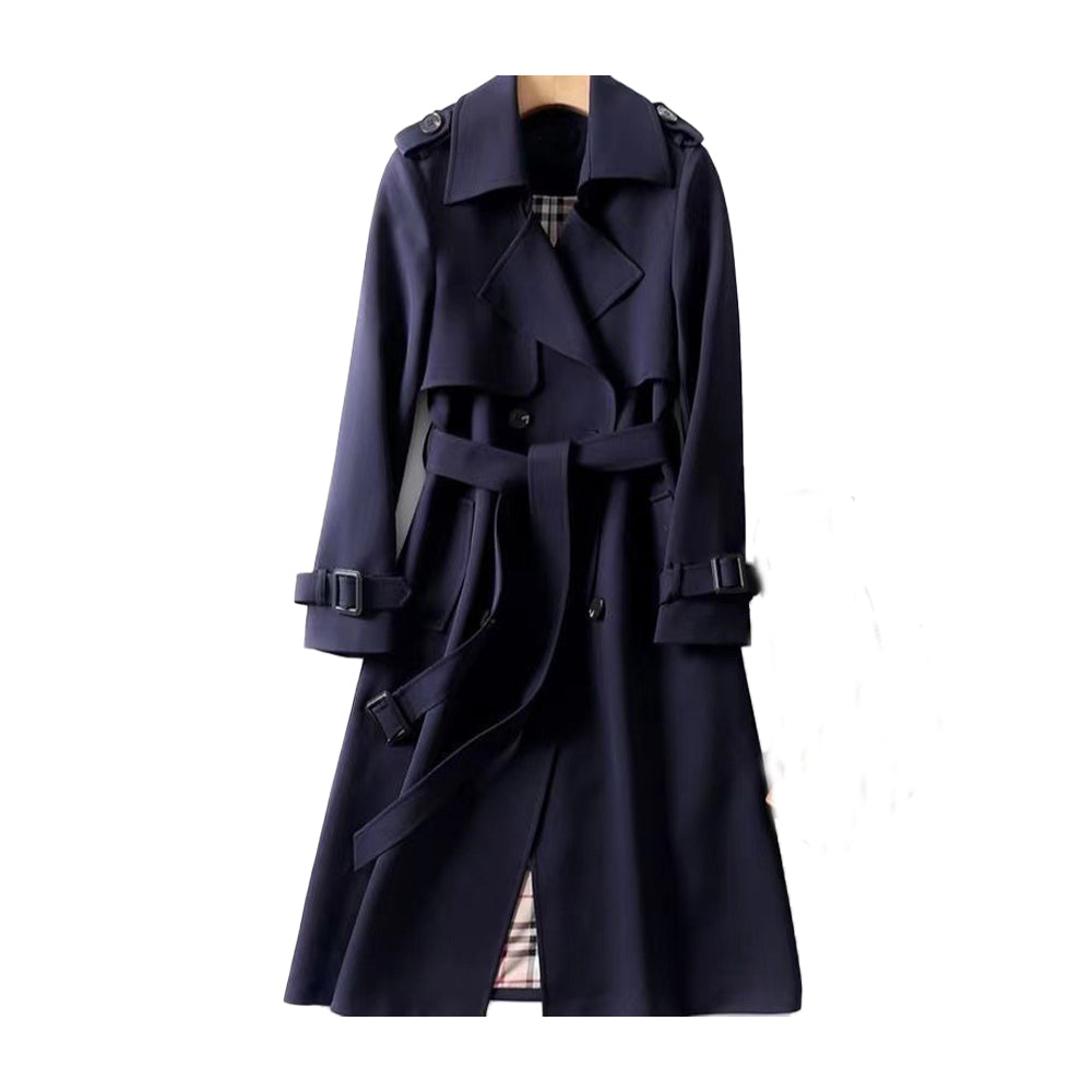 Women's Longline Trench Coat for Winter in Navy