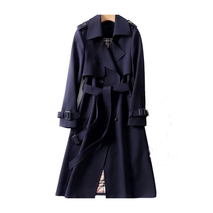 Women's Longline Trench Coat for Winter in Navy
