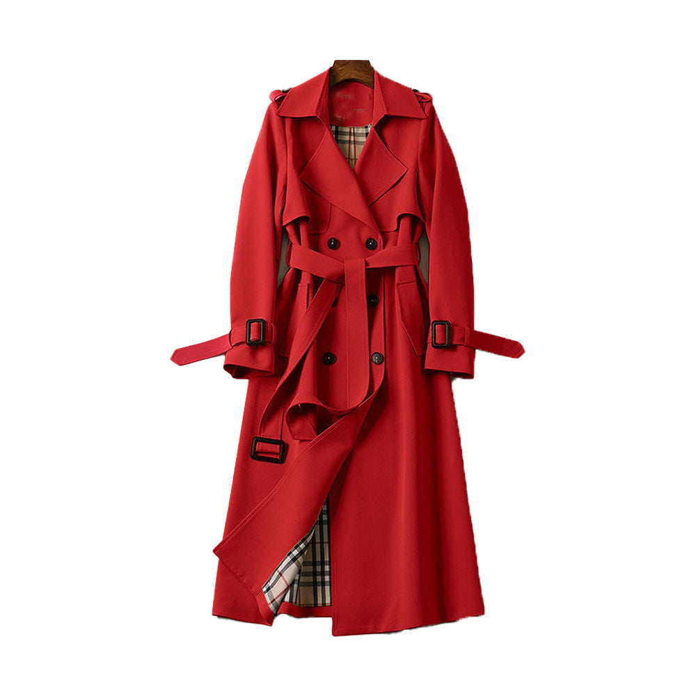 Women's Longline Trench Coat for Winter in Red