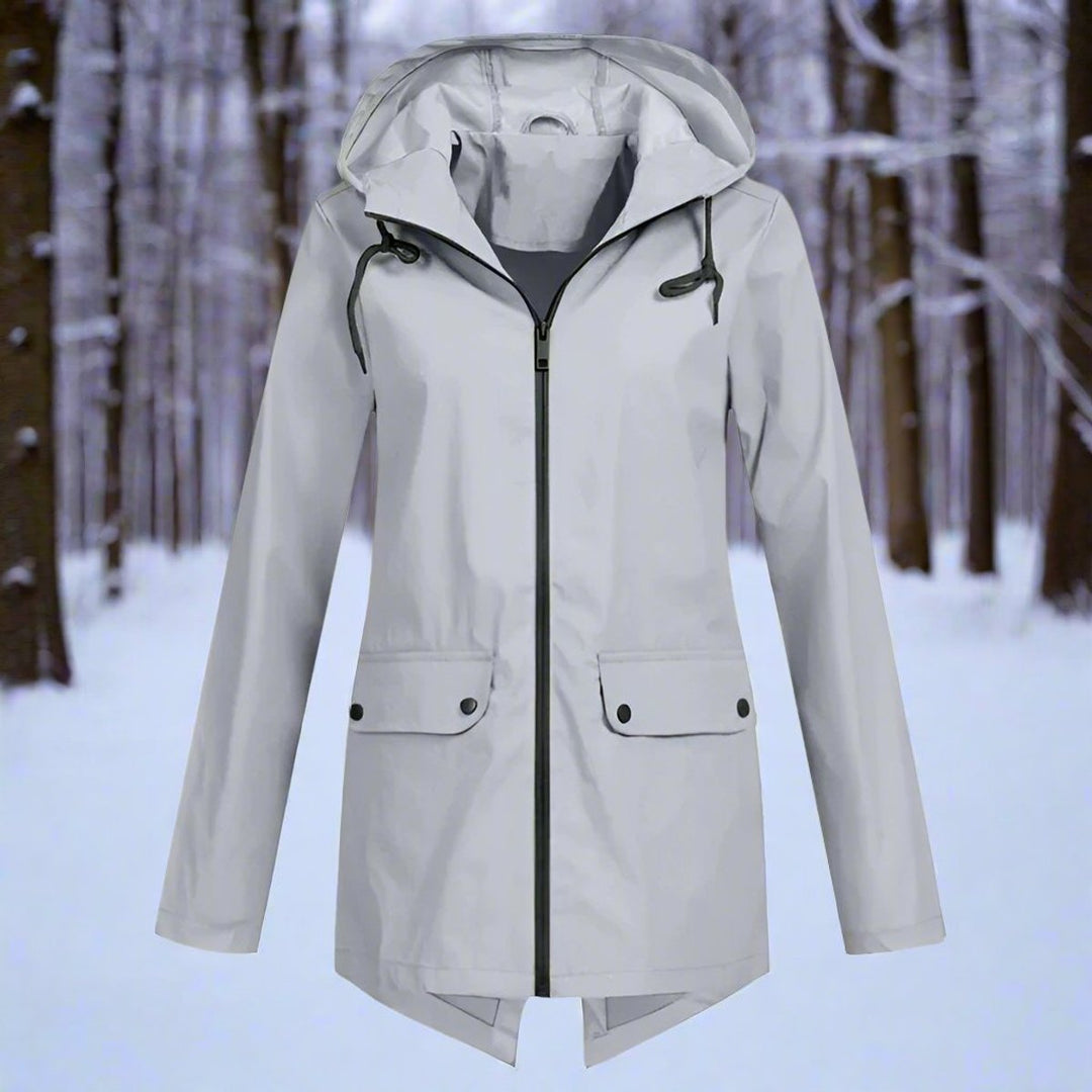 Women's Longline Waterproof Jacket for Autumn in Grey