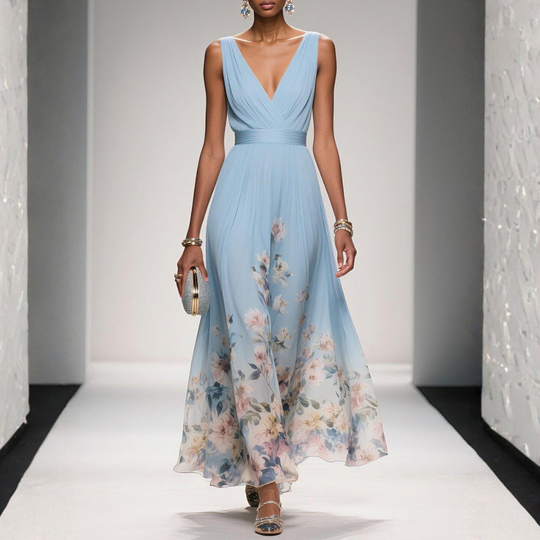 Women's Maxi Boho Dress for Wedding Guests in Light Blue