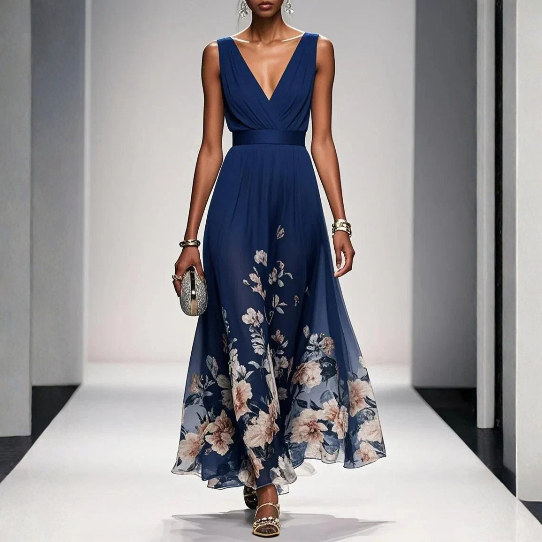 Women's Maxi Boho Dress for Wedding Guests in Navy