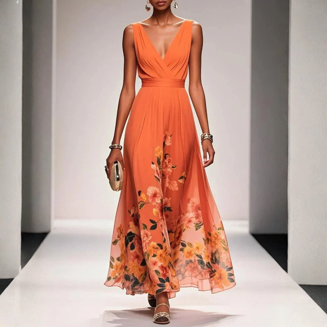 Women's Maxi Boho Dress for Wedding Guests in Orange