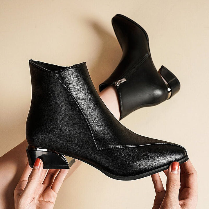 Women's Metallic Knee-High Boots with Zipper in Midnight Black