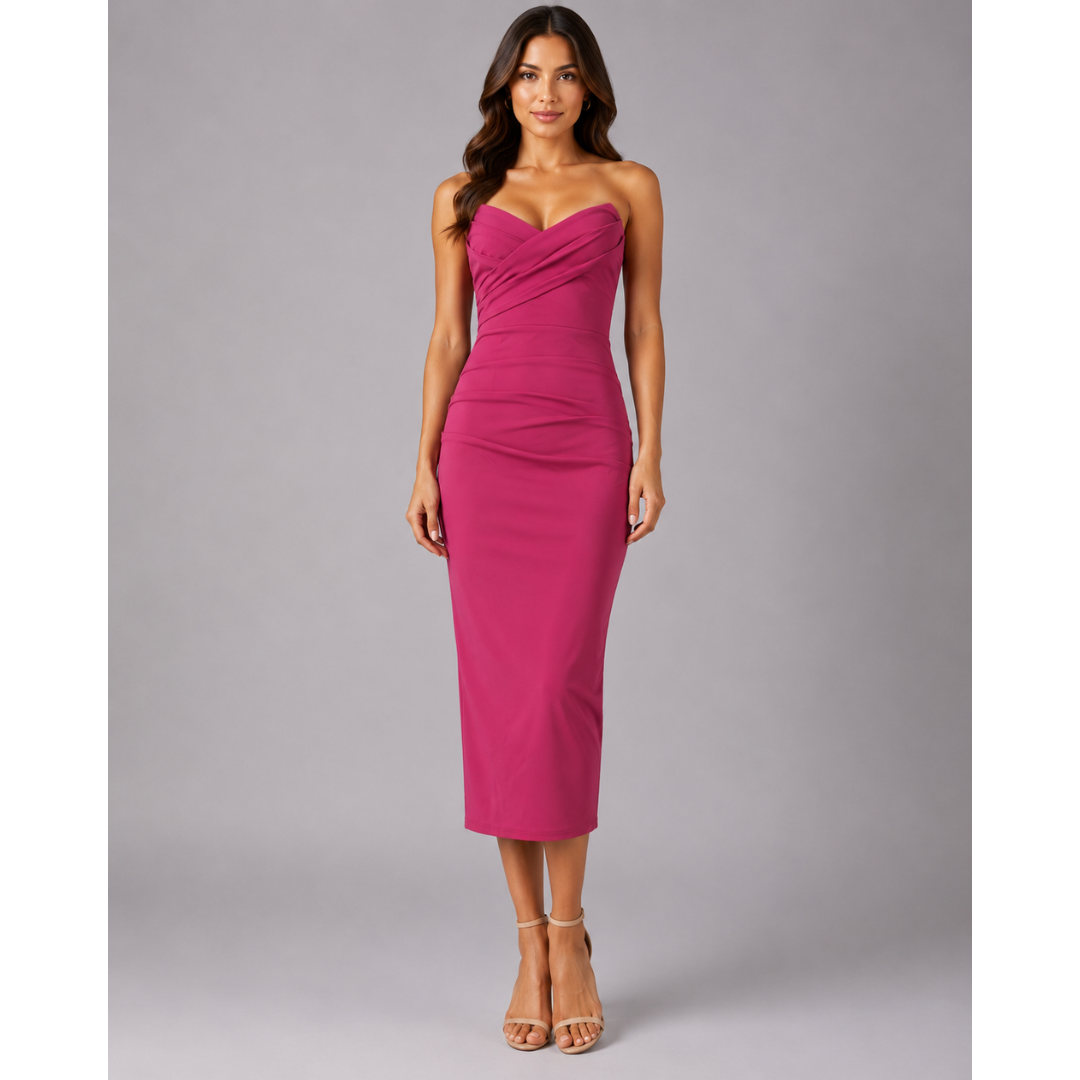 Women's Midi Fall Wedding Guest Dress in Light Pink