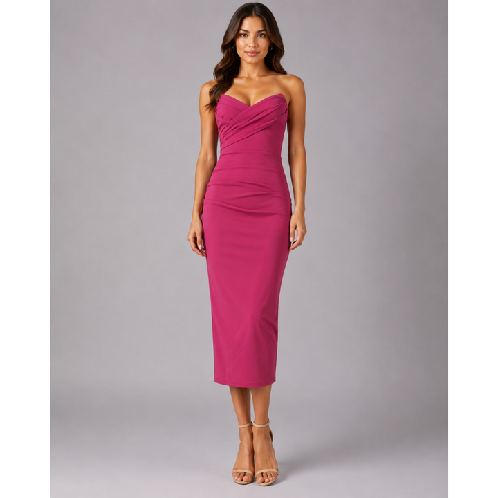 Women's Midi Fall Wedding Guest Dress in Light Pink