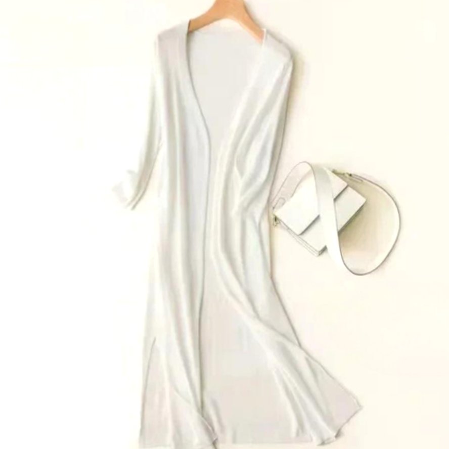 Women's Midi Knit Coatigan Jumper Dress in White