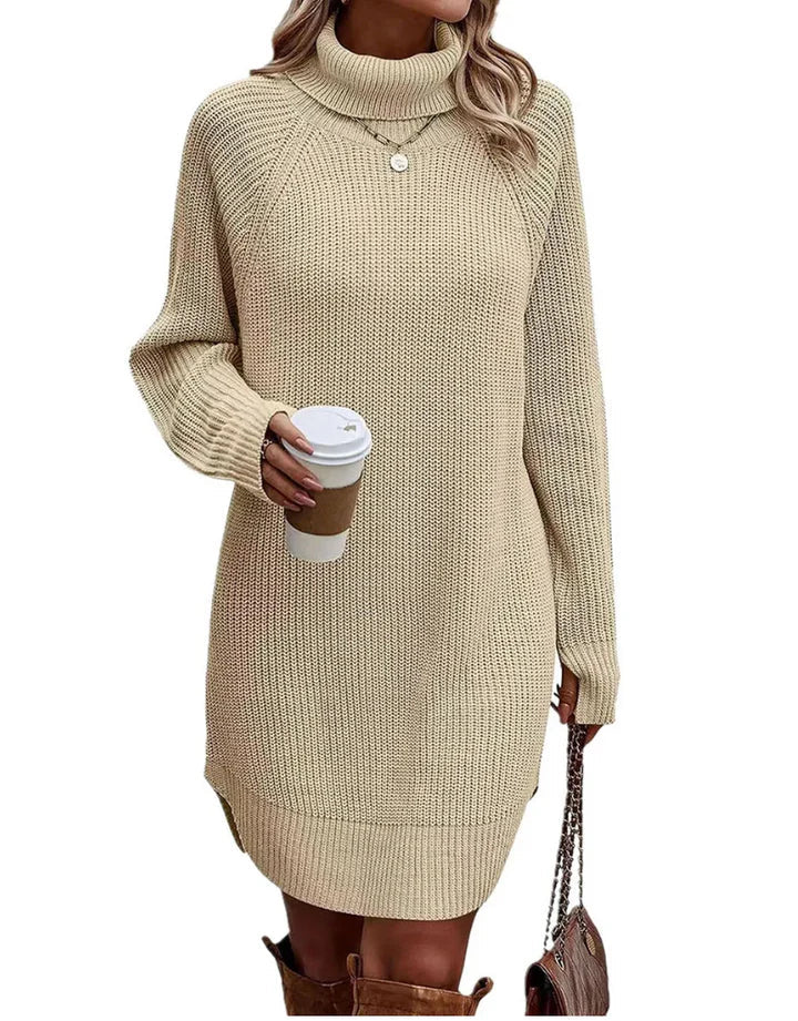Women's Midi Knitted Dress for Autumn Weddings in Beige