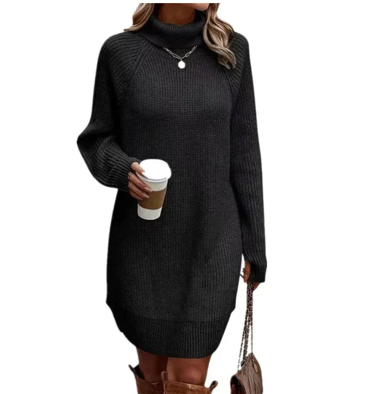 Women's Midi Knitted Dress for Autumn Weddings in Black