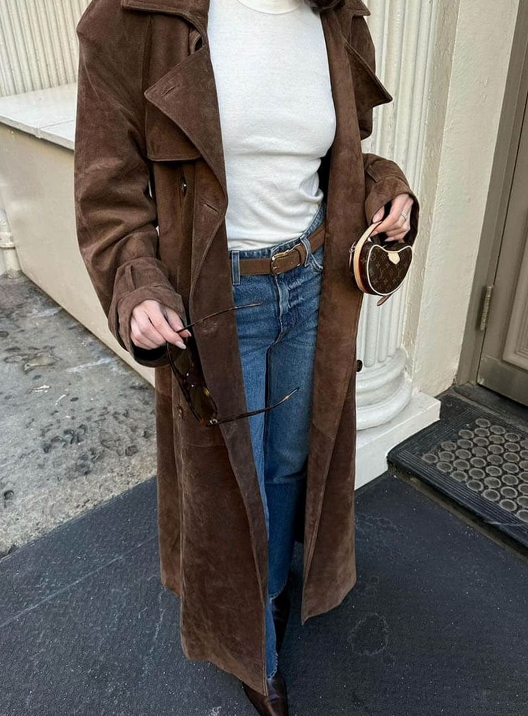 Women's Midi Suede Trench Coat with Belt