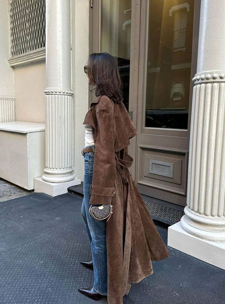 Women's Midi Suede Trench Coat with Belt (3)