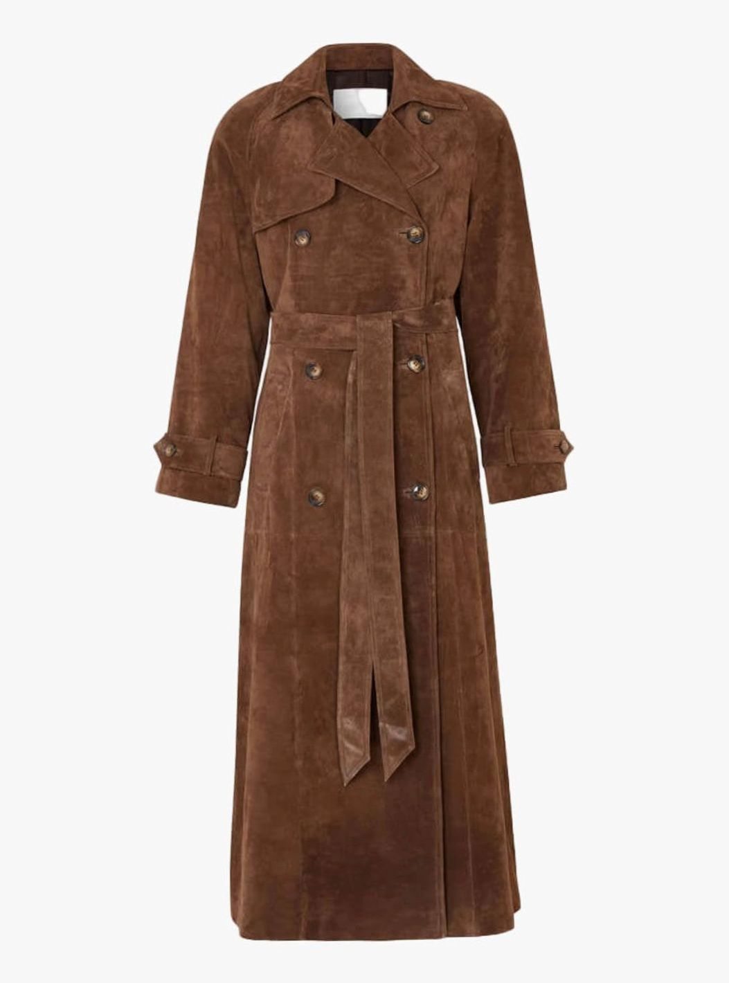 Women's Midi Suede Trench Coat with Belt in Brown