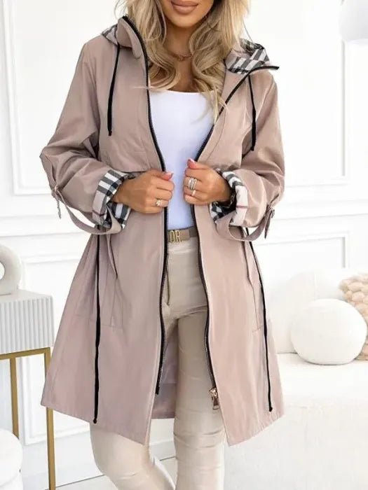 Women's Midi Waterproof Jacket for Autumn in Beige