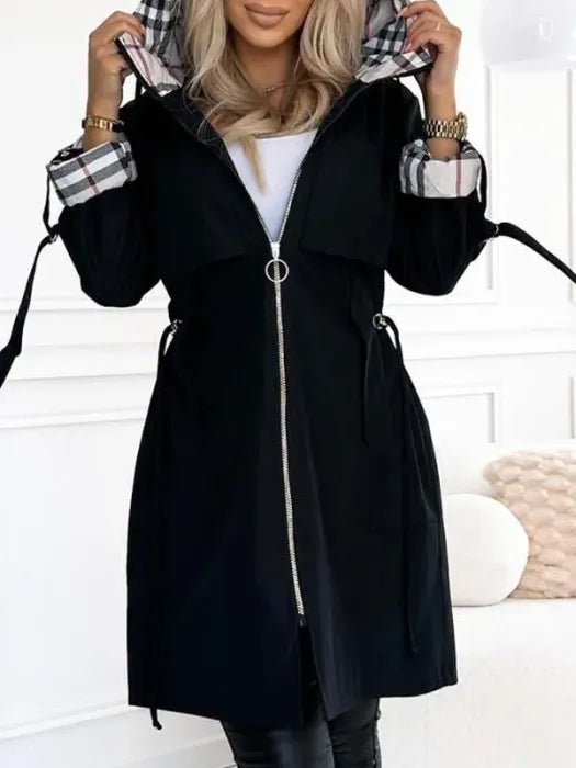 Women's Midi Waterproof Jacket for Autumn in Black