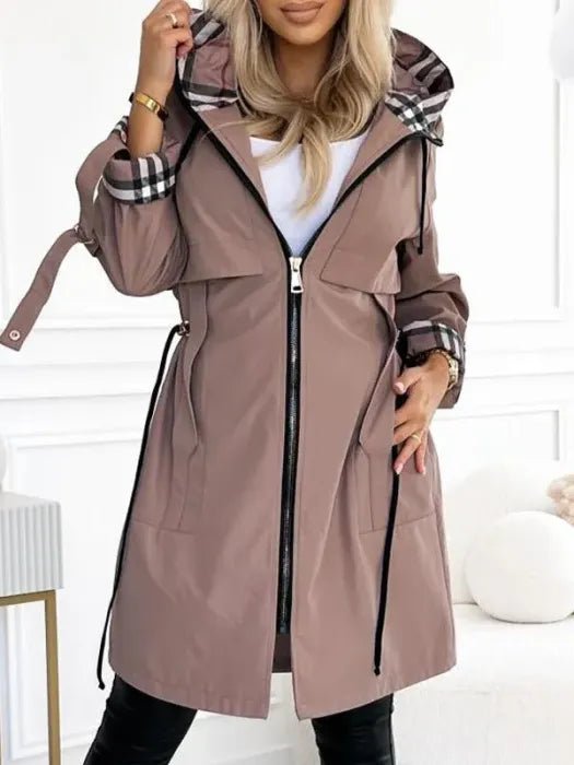 Women's Midi Waterproof Jacket for Autumn in Brown