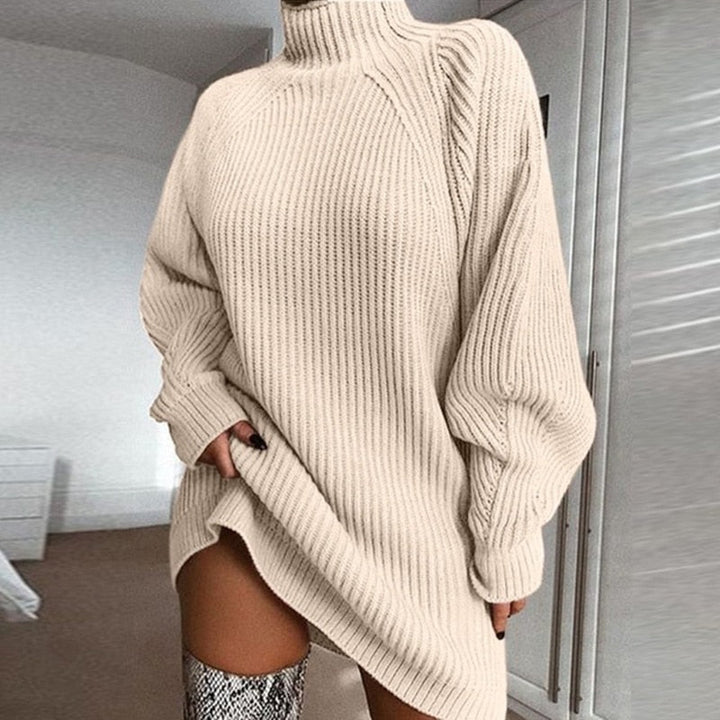 Women's Mini Knit Sweater Dress for Autumn in Beige