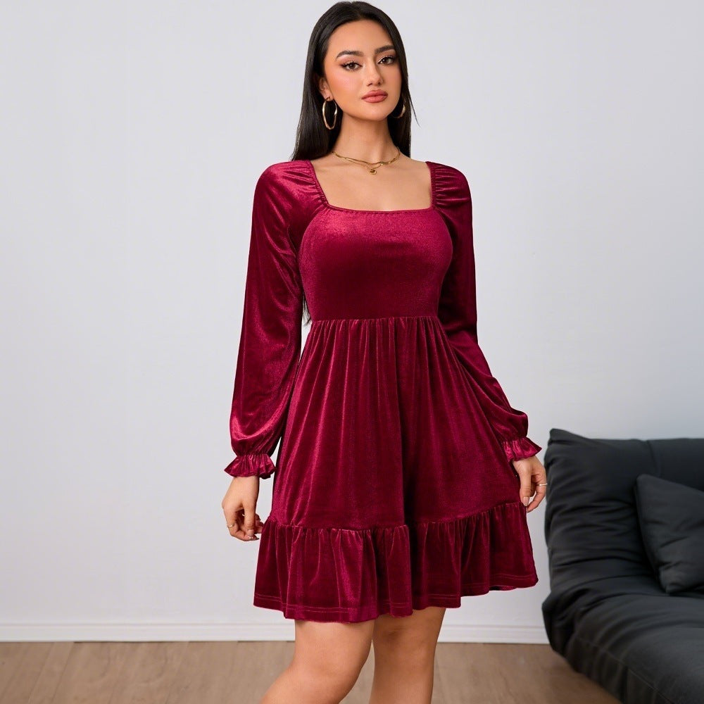 Women's Mini Velvet Tiered Christmas Party Dress (3)