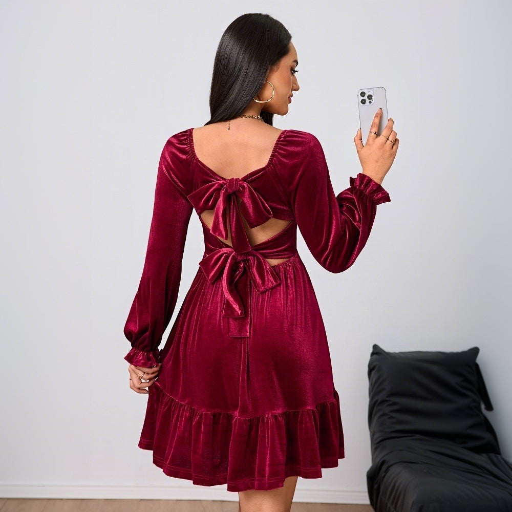Women's Mini Velvet Tiered Christmas Party Dress (4)