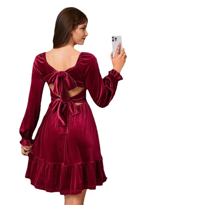 Women's Mini Velvet Tiered Christmas Party Dress (6)