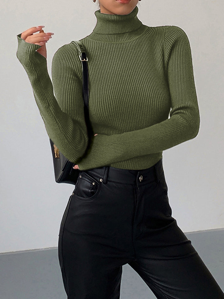 Women's Minimalist Jumper Dress Turtleneck in Green