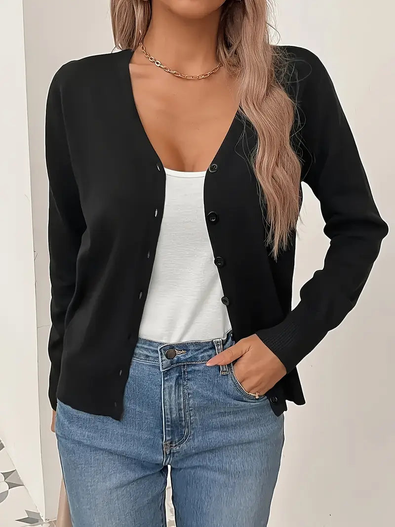 Women's Minimalist Knit Cardigan for Layering in Black