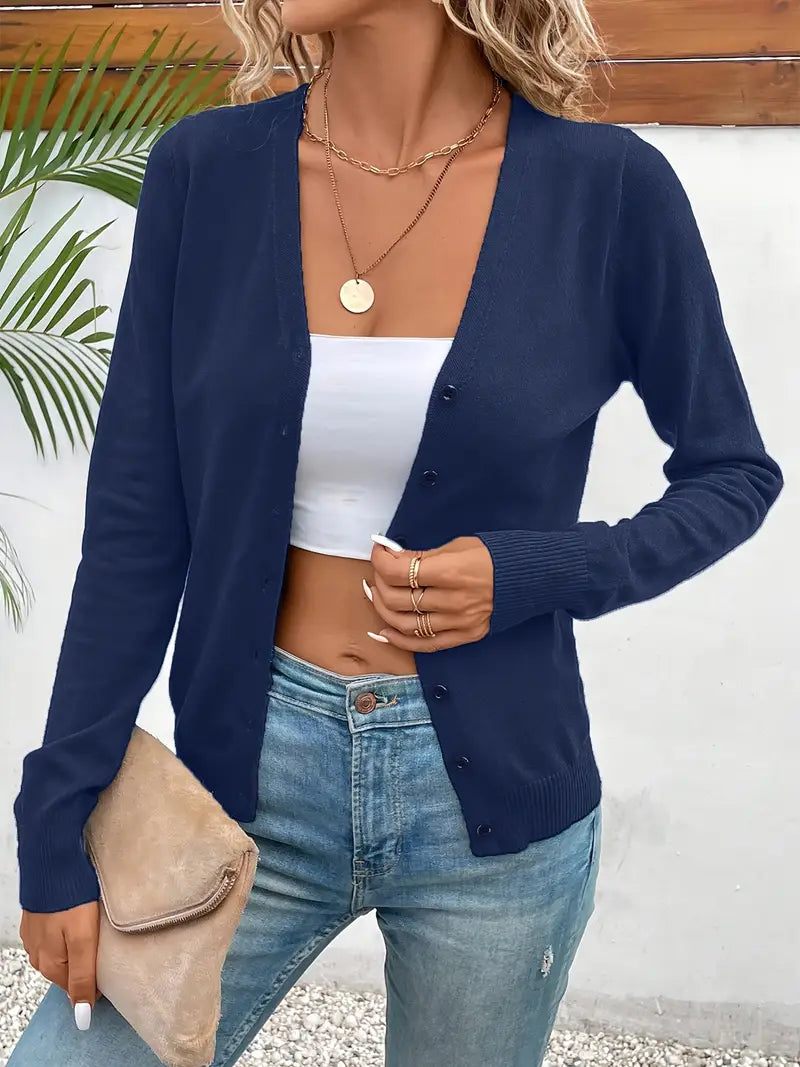 Women's Minimalist Knit Cardigan for Layering in Navy
