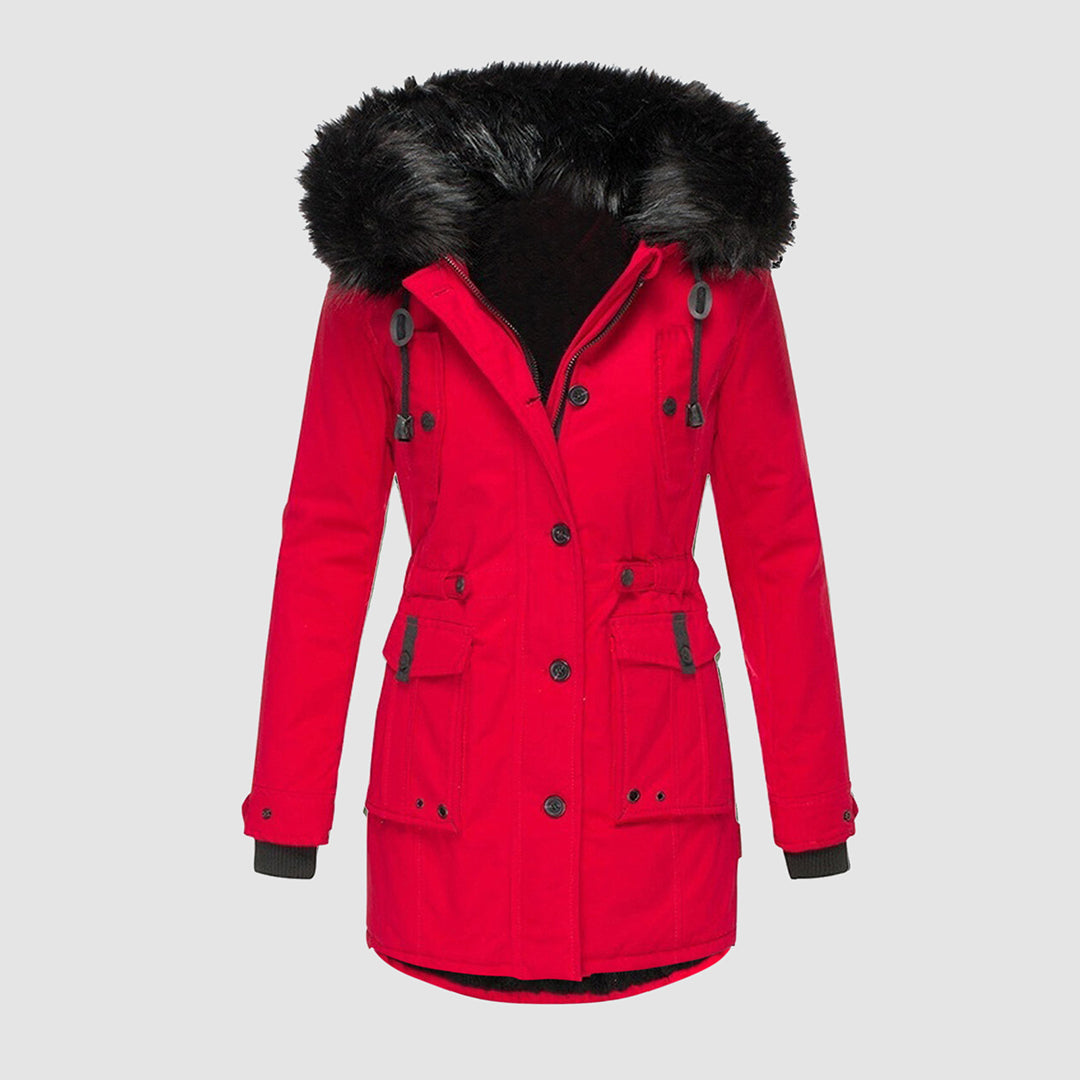 Women's Modern Quilted Waterproof Winter Jacket in Red 2