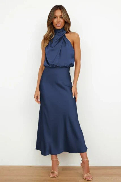 Women's Off-Shoulder Midi Party Dress in Blue