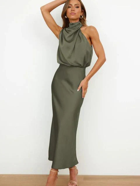 Women's Off-Shoulder Midi Party Dress in Green