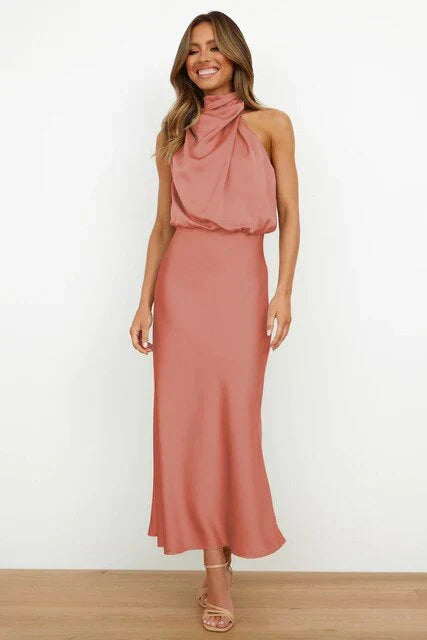 Women's Off-Shoulder Midi Party Dress in Pink