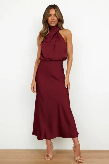 Women's Off-Shoulder Midi Party Dress in Red