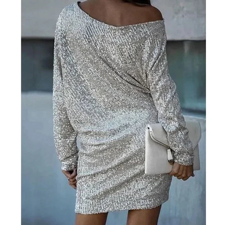 Women's Off-Shoulder Sequined Mini Christmas Party Dress (3)