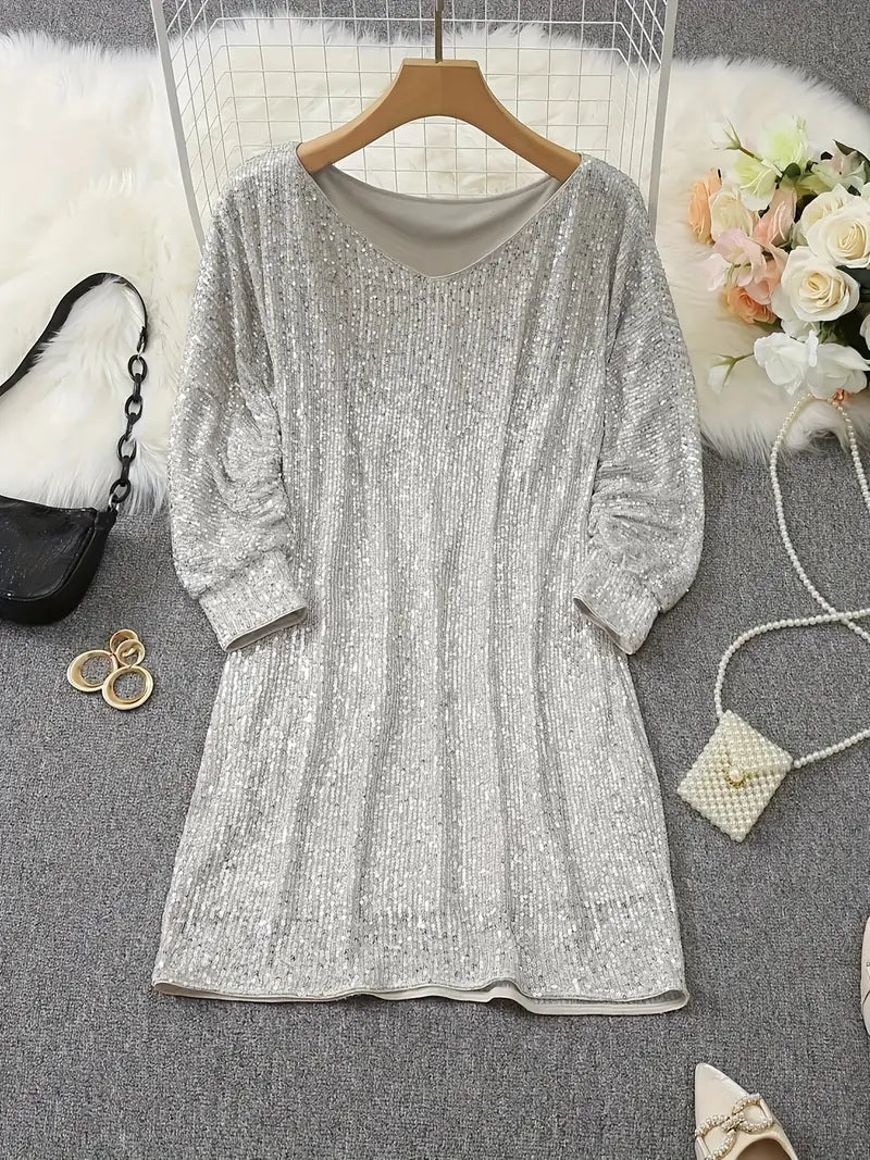 Women's Off-Shoulder Sequined Mini Christmas Party Dress (4)