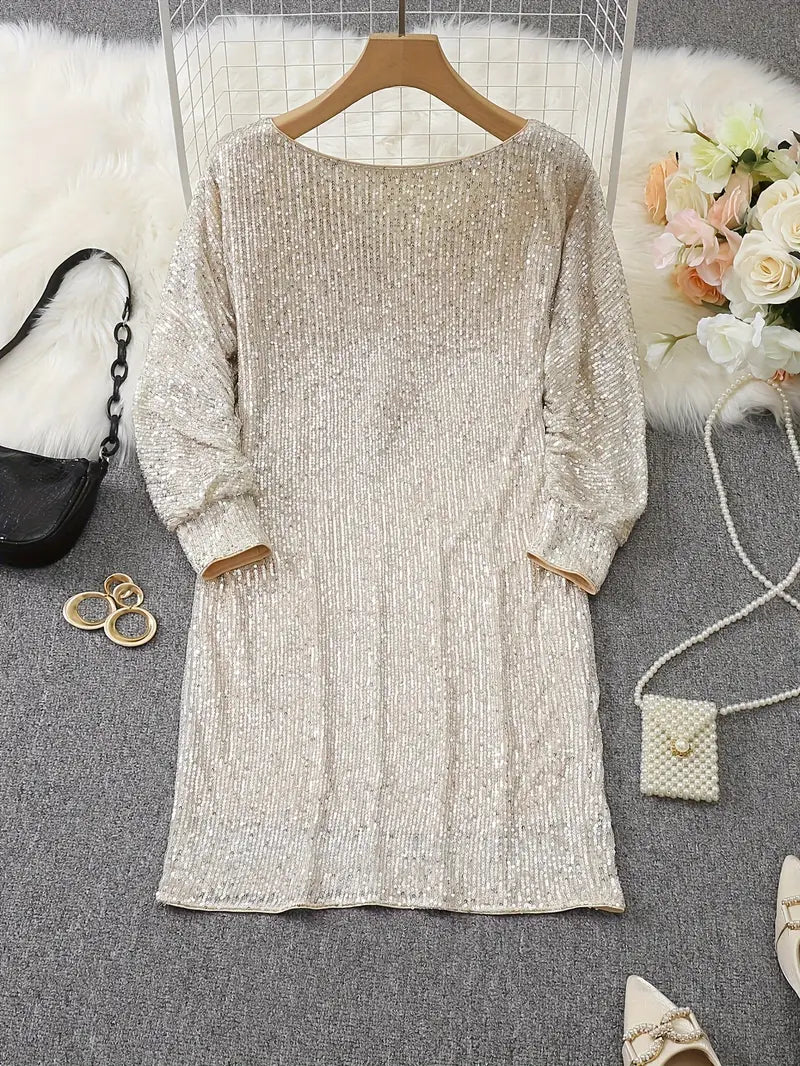 Women's Off-Shoulder Sequined Mini Christmas Party Dress (9)