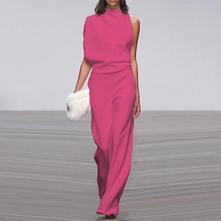 Women's One-Shoulder Wide-Leg Jumpsuit for Evening in Fuchsia