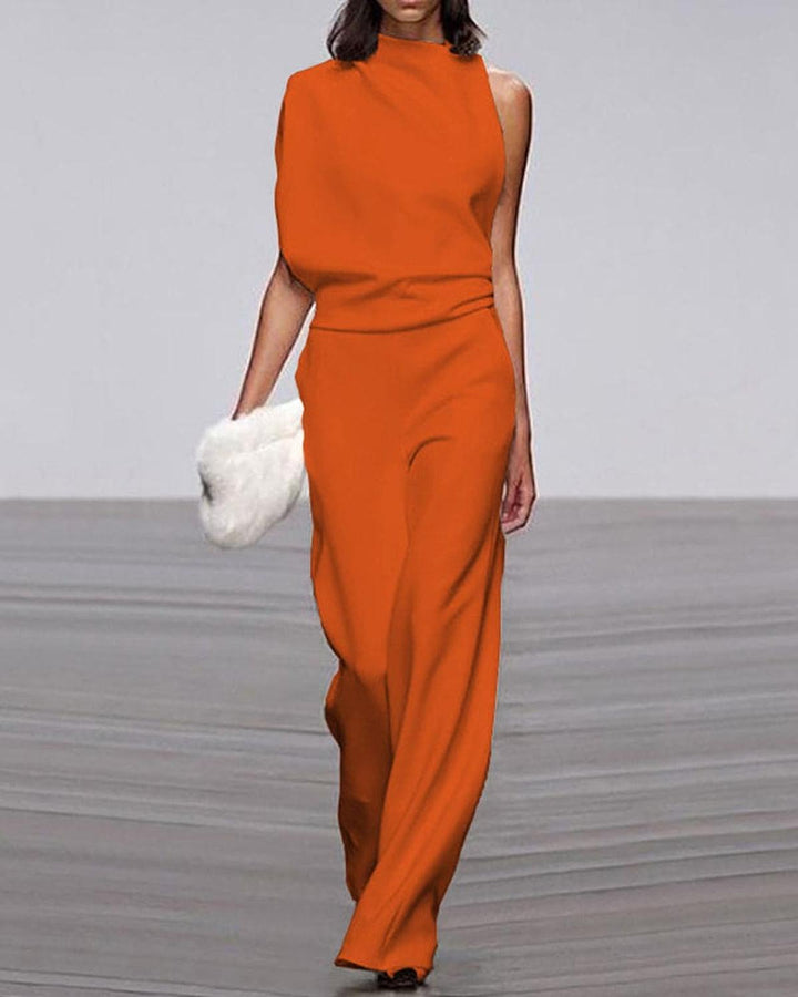 Women's One-Shoulder Wide-Leg Jumpsuit for Evening in Orange