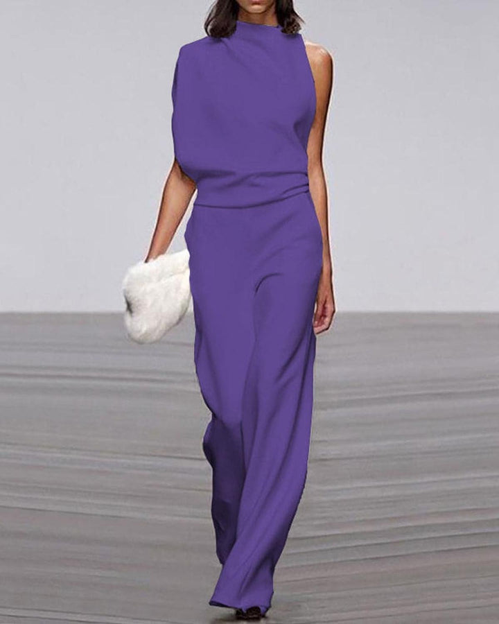 Women's One-Shoulder Wide-Leg Jumpsuit for Evening in Purple