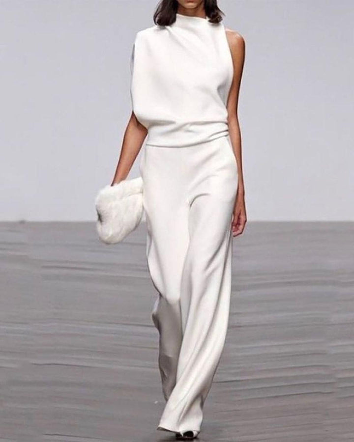 Women's One-Shoulder Wide-Leg Jumpsuit for Evening in White