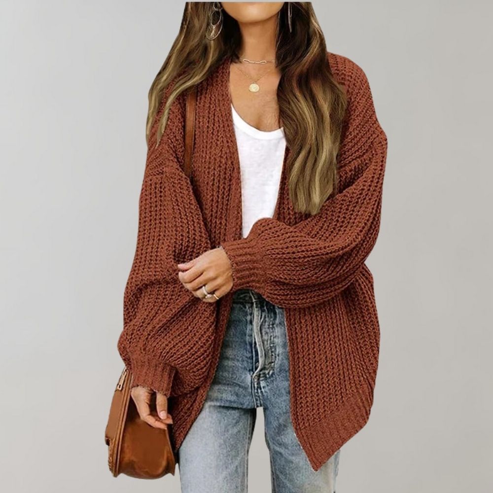 Women's Open Front Knit Cardigan for Everyday in Kaffee