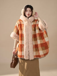 Sophia | Women's Orange Checked Hooded Trench Coat