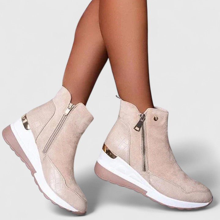 Women's Orthopedic Ankle Boots with Wedge Heel in Beige
