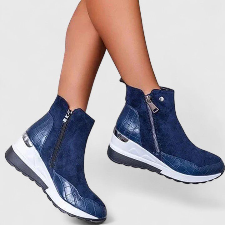 Women's Orthopedic Ankle Boots with Wedge Heel in Blue